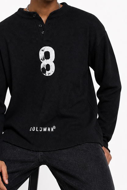 COLUMNN Raw Edge Waffle Henley