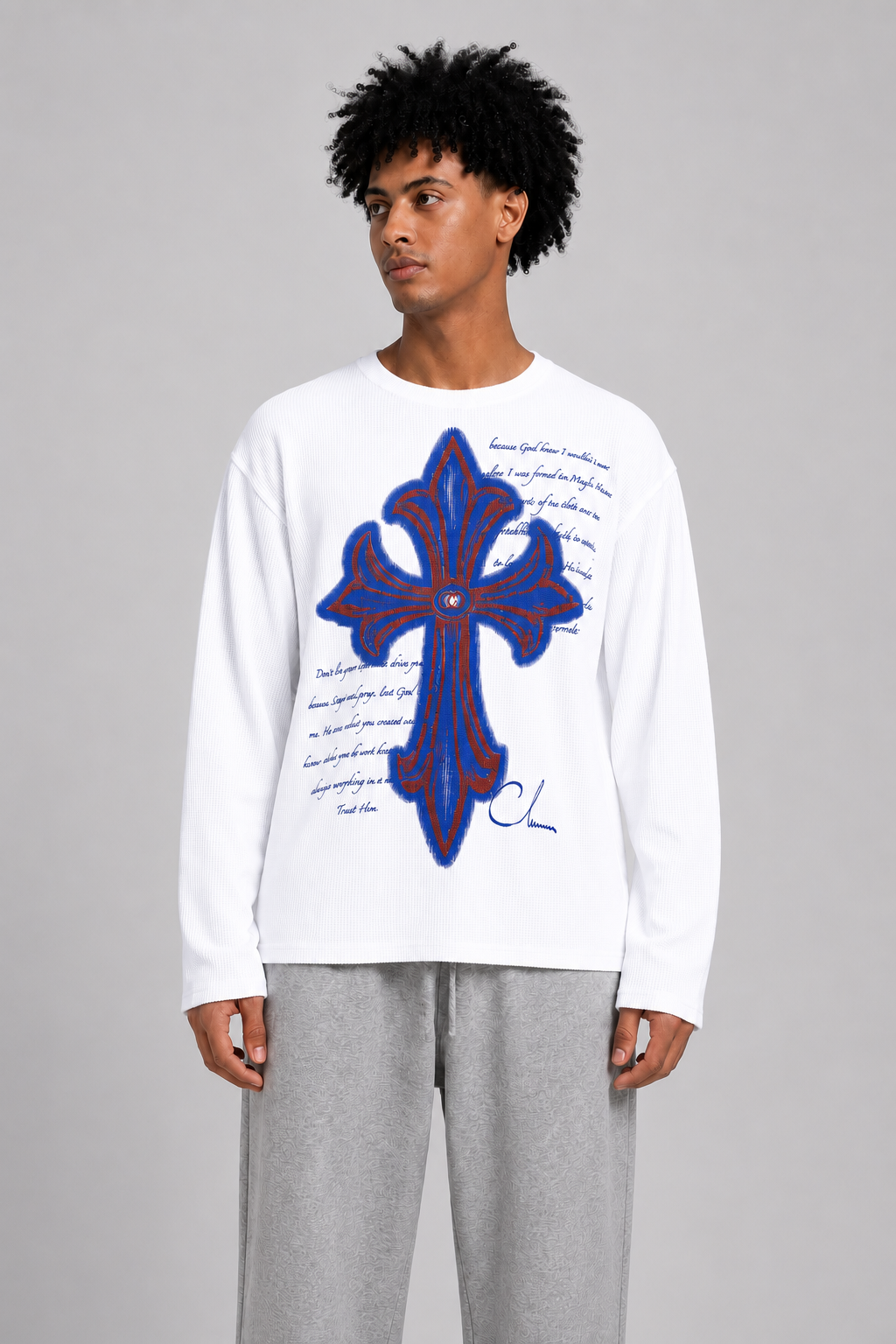 COLUMNN Eternal Cross White Waffle Tee